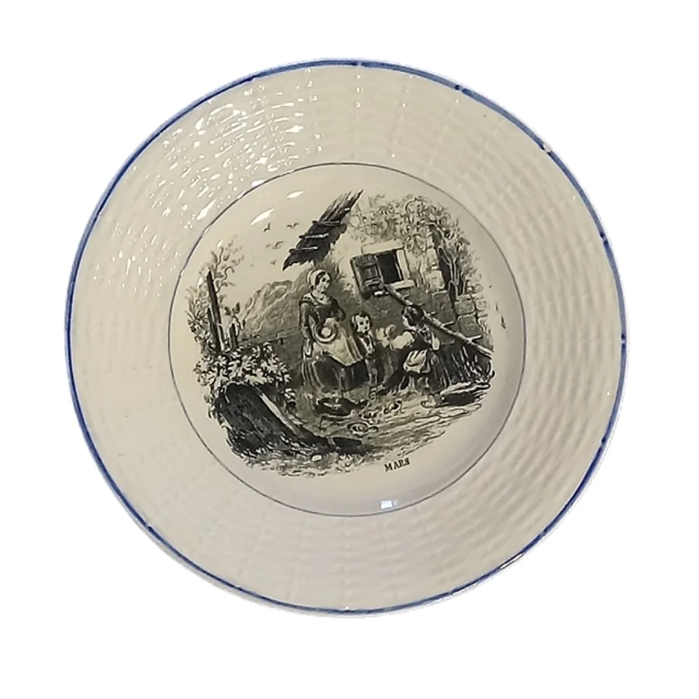 White Ceramic Serving Bowls with Blue Rim - Set of 2